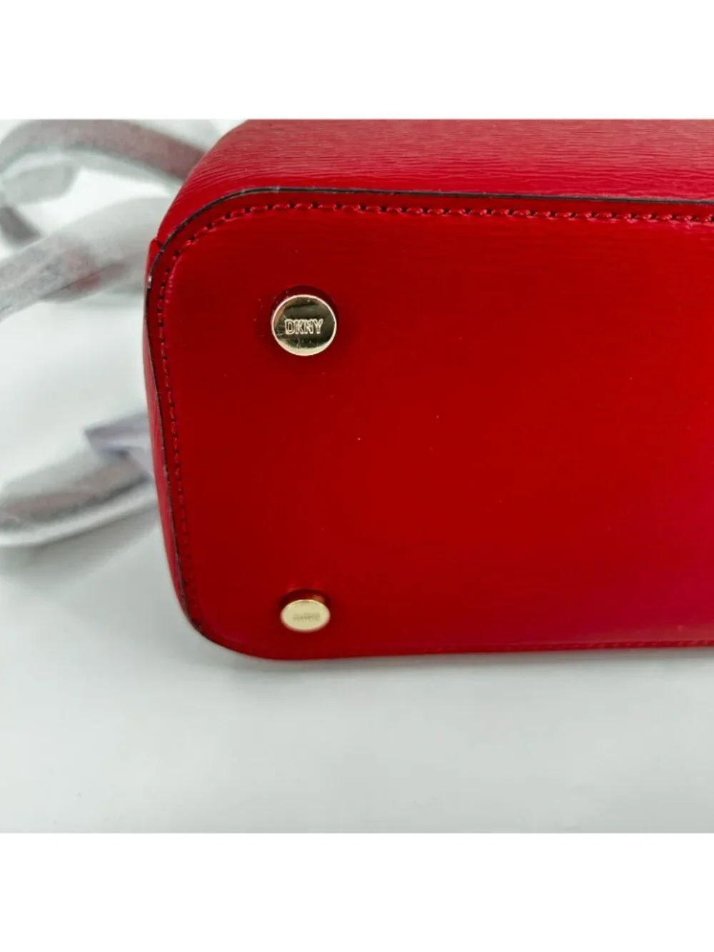 DKNY Paige Satchel Red Leather Zip Double Handle Gold Hardware Lined Structured